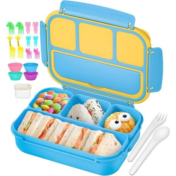 Leakproof bento lunch box 4 compartment with utensils sauce cup for kids adults - Picture 1 of 8